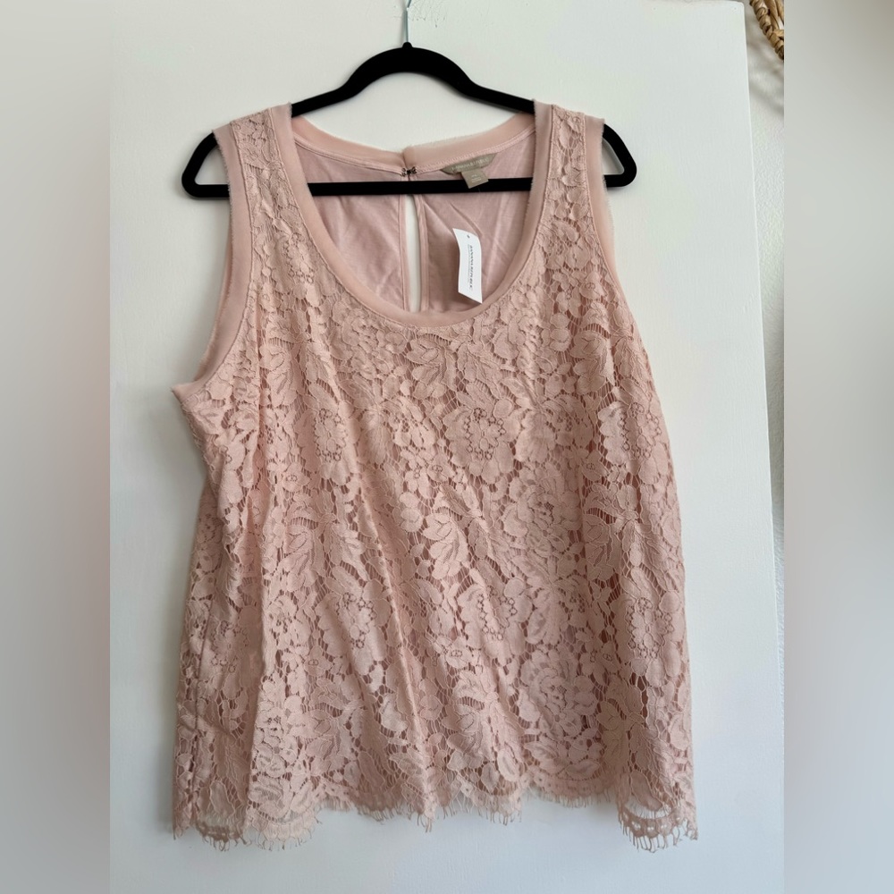 Banana Republic Sleeveless Lace Blush Blouse - XL